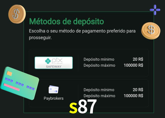 O cassino s87 oferece uma grande variedade de métodos de pagamento